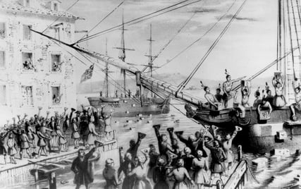 Artist's depiction of the Boston Tea Party