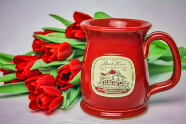 Red Wide Mouth mug with tulips