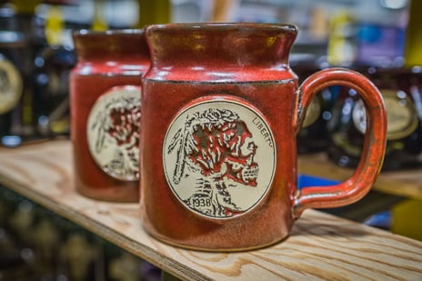 Buffalo Nickel beer stein in Sunfire red