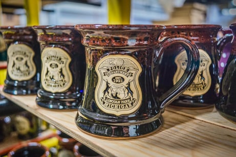 Lincoln Park Police Department Steins from Sunset Hill Stoneware in Tigers Eye