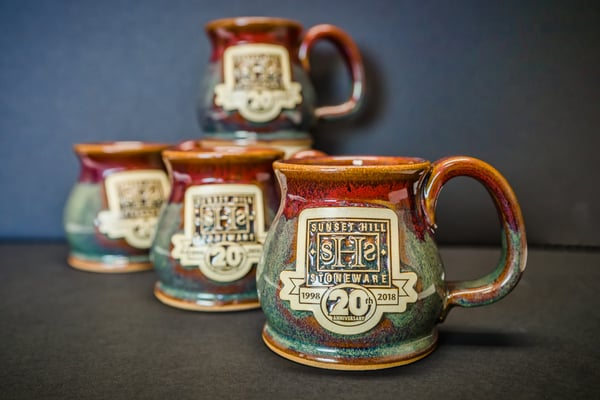 Sunset Hill Stoneware mugs in Cranberry Bog