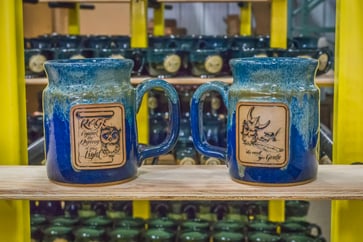 Sunset Hill Stoneware dual-medallion steins from Iron Bean Coffee Company