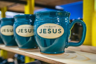 Sight and Sound Theatres Jesus mug in Heritage Green