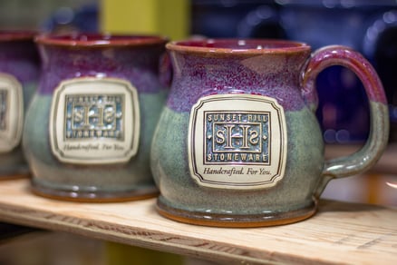 Sunset Hill Stoneware potbelly logo mug in Amethyst Horizon