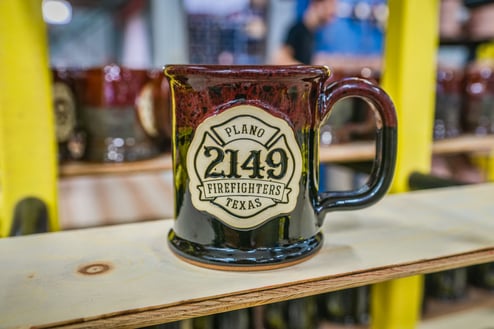 Plano Firefighters mug from Sunset Hill Stoneware in Lava Rock